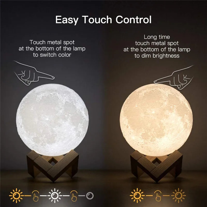 Dropship 3D Print Rechargeable Moon Lamp LED Night Light Creative Touch Switch Moon Light for Bedroom Decoration Birthday Gift