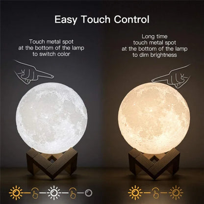 Dropship 3D Print Rechargeable Moon Lamp LED Night Light Creative Touch Switch Moon Light for Bedroom Decoration Birthday Gift