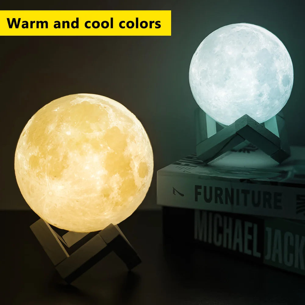 Dropship 3D Print Rechargeable Moon Lamp LED Night Light Creative Touch Switch Moon Light for Bedroom Decoration Birthday Gift