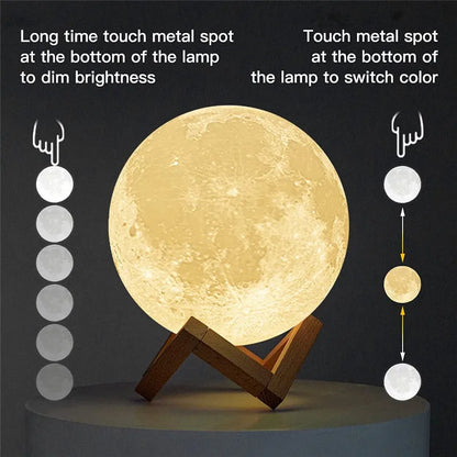 Dropship 3D Print Rechargeable Moon Lamp LED Night Light Creative Touch Switch Moon Light for Bedroom Decoration Birthday Gift