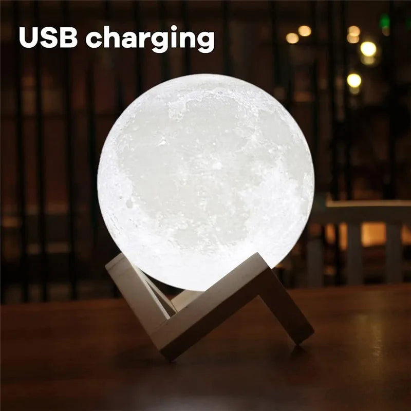 Dropship 3D Print Rechargeable Moon Lamp LED Night Light Creative Touch Switch Moon Light for Bedroom Decoration Birthday Gift
