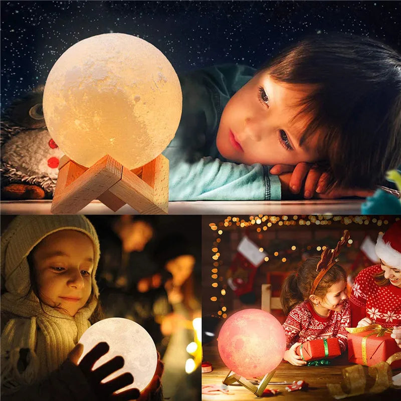 Dropship 3D Print Rechargeable Moon Lamp LED Night Light Creative Touch Switch Moon Light for Bedroom Decoration Birthday Gift
