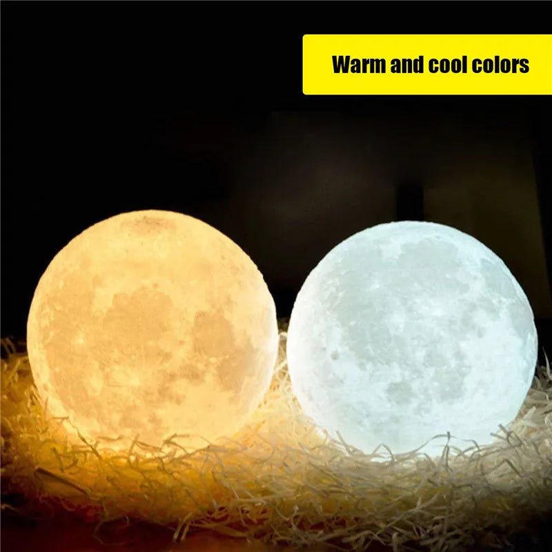 Dropship 3D Print Rechargeable Moon Lamp LED Night Light Creative Touch Switch Moon Light for Bedroom Decoration Birthday Gift